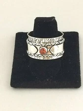 925 STERLING SILVER PLATED WIDE CIGAR BAND GARNET SPINNER RING A712 SIZE II