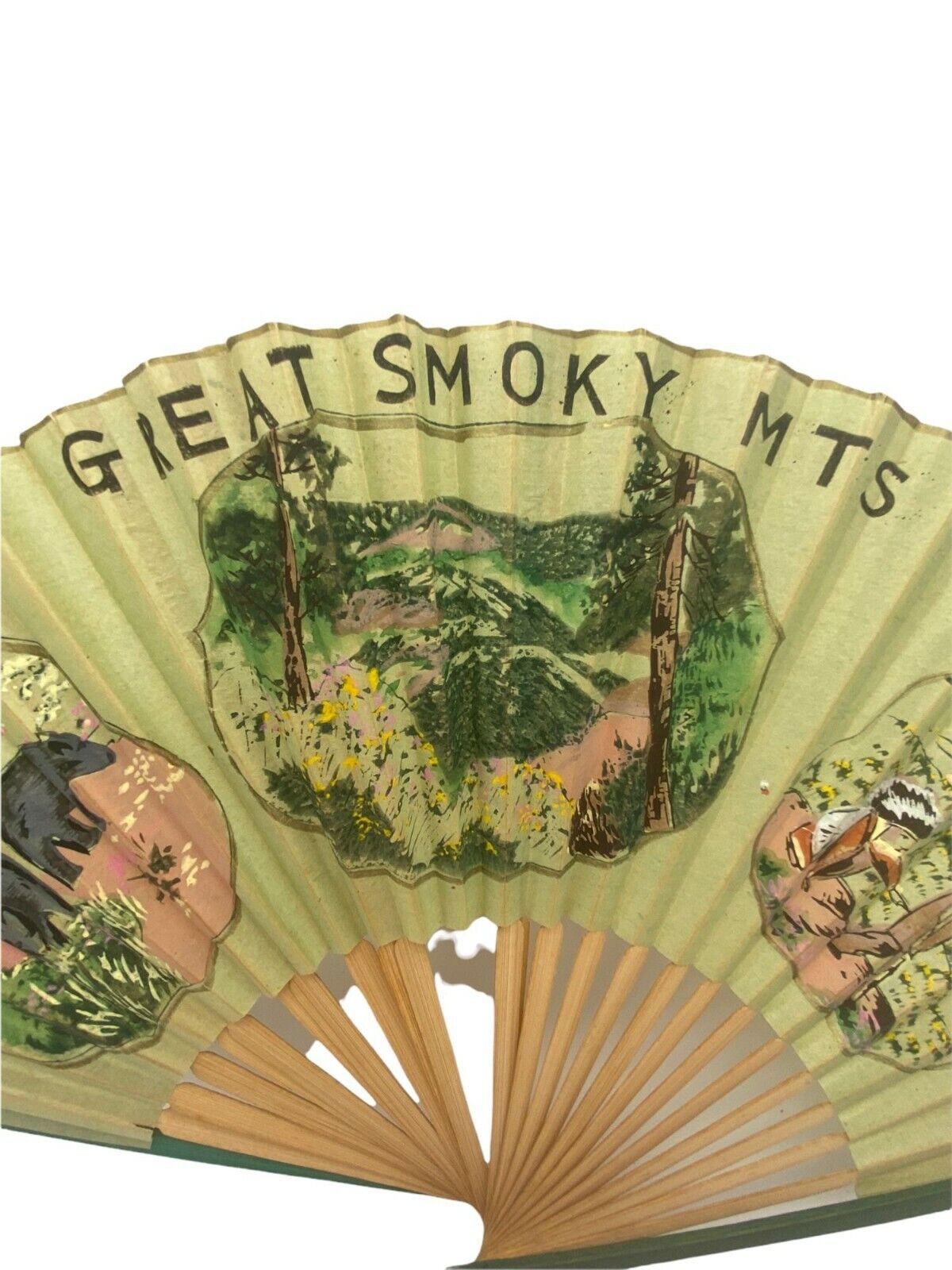 Vintage Wood Hand Held Folding Fan Great Smokey M… - image 9