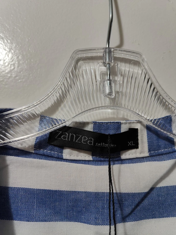 Blusa semi transparente a rayas azul/blanco Zanzea para mujer talla XL Foto 3 de 3