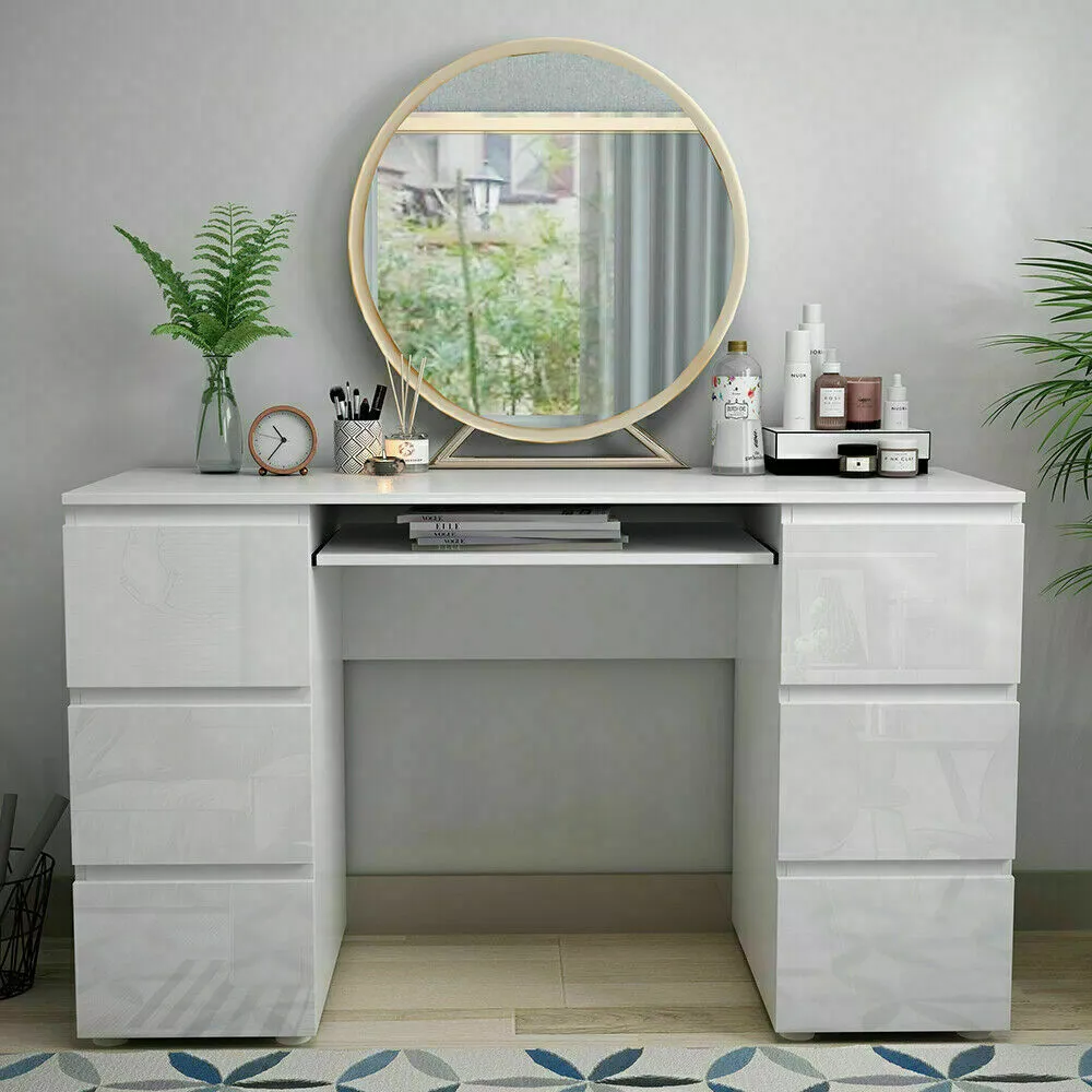 120cm White High Gloss Fronts Dressing Table Makeup Desk Bedroom