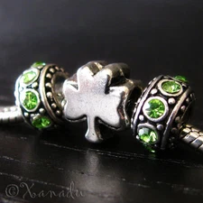 Lucky Clover Charm And Crystal Birthstone Beads For European Charm Bracelets