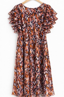 LK Bennett Agnes 100 % Seide Orange Mix Rüschen Midikleid - einmal getragen Gr. 14
