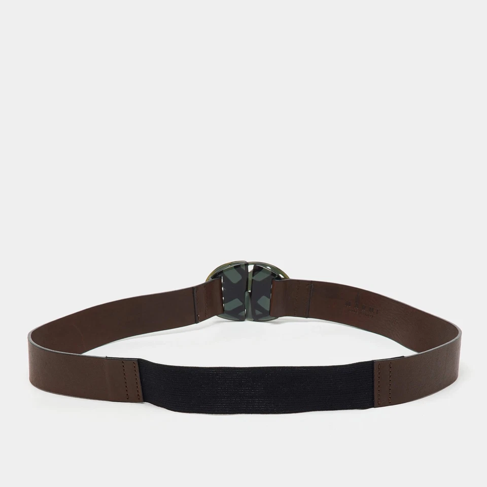 Cinturón Marni Marrón Oscuro Cuero Negro y Cintura Elástica 95CM Foto 3 de 4