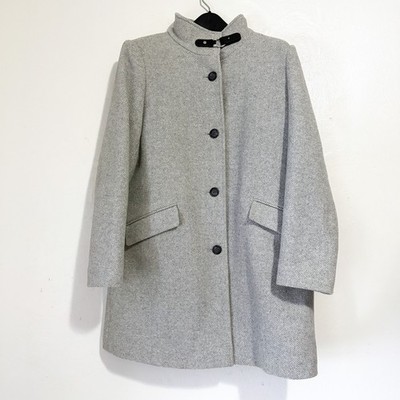 Lauren Ralph Lauren Gray Herringbone Wool Blend Funnel Neck Coat Size 14 Women