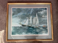 WATERCOLOUR SIGNED PRINT FRANCIS RUSSELL FLINT WINSTON CHURCHILL YACHT SEASCAPE