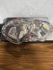 Vintage Lead Crystal Intertwined Heart Pink Rose Double Picture Frame Wedding