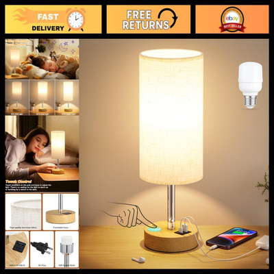 Dimmable Touch Bedside Table Lamp - USB A+C, 3-Way Adjustable Lighting for Bedro