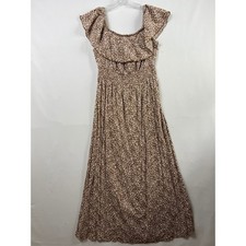 Old Navy Maxi Dress Womens Medium Brown White Abstract Ruffle Smocked Boho New