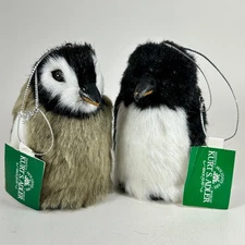 NWT Vintage Kurt Adler Penguin Christmas Ornament Pair - 4″ with Faux Fur