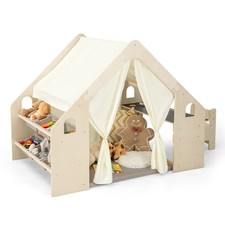 6-in-1 Playhouse Kids Play Tent with Double-Sided Table, Ventilated Windows