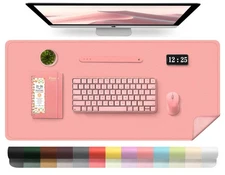 Sweet Pink Leather Desk Pad Protector, 39.4x17 Inch Large Mouse Pad, Suede