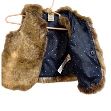 OshKosh BGosh Kids Baby Girls Faux Fur Vest Brown Polka Dot Lining 12 Months