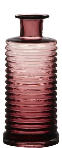Inna-Glas Glas Dekoflasche Stuart Mit Rillen, Pink-Klar, 21,5Cm, Ø9,5Cm-image