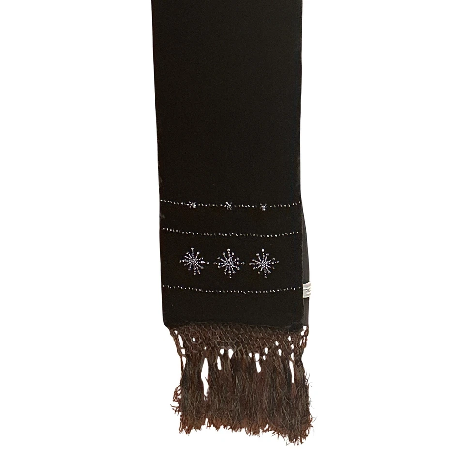 复古黑色天鹅绒丝绸串珠围巾雪花冬季假期 8x72 Whimsigoth — 第 3/4 张图片