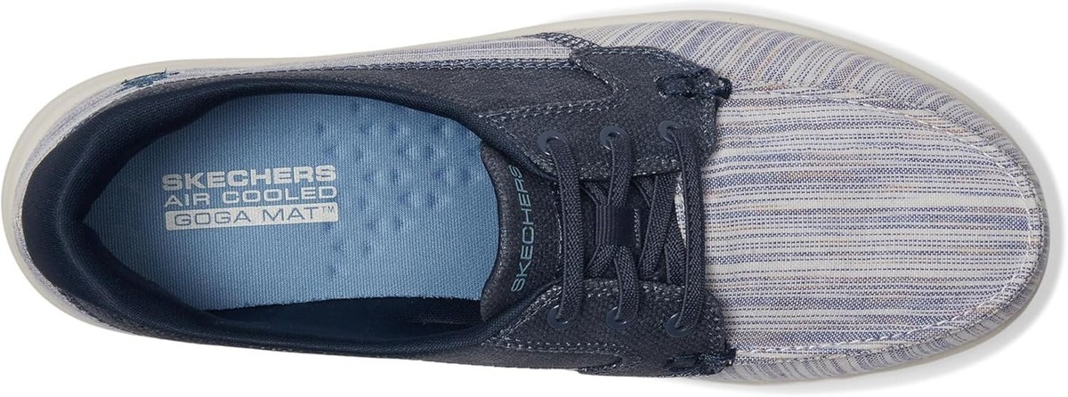 (取寄) スケッチャーズ パフォーマンス レディース オン-ザ-ゴー フレックス レディエント ストライプド メタリック キャンバス ボート シューズ SKECHERS Performance women On-The-Go Flex Radiant Striped llic Canvas Boat Shoe Navy Skechers Women's On-The-go Flex Radiant Striped Metallic Canvas