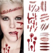 30 Pcs Halloween Tattoos Fake Blood Scars Cuts Wounds Zombie Horror Makeup