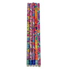 Vintage Lisa Frank Set of 5 Pencils Colorful Fun Graphic Patterns Flowers Birds