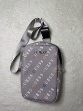 Guess Crossbody Bag Gray Logo Print Mini Messenger Travel Shoulder Bag