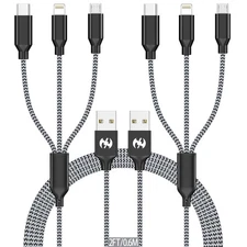 Short Multi Charging Cable 2ft 2Pack 3in1 Charger, Multiple Grey/Black-2ft 