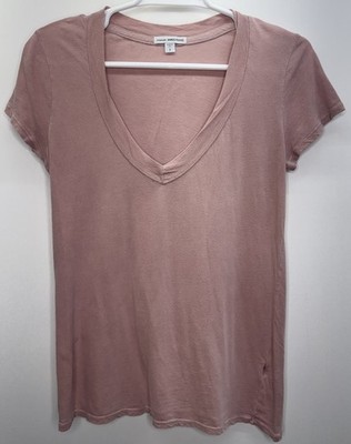 James Perse Shirt Womens 2 Pink Solid V Neck Short Sleeve Jersey Cotton Top