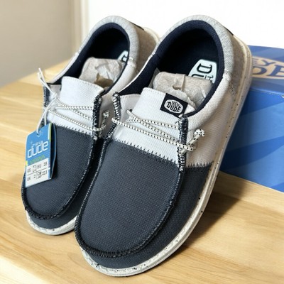 NEW Hey Dude Youth Size 3 Wally Tri Varsity Loafers Shoes Navy Blue White Gray