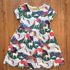 Mini Boden Girls 7-8Y Unicorn Rainbow Fit Flare Short Sleeve Knit Dress