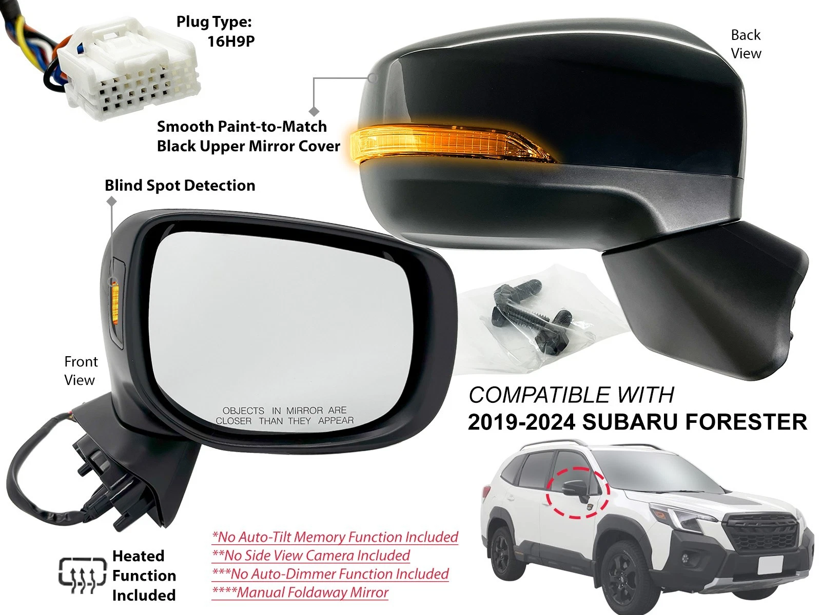 Mirror Fits SUBARU FORESTER 2019-2024 Signal Blind Spot Monitor Passenger Side
Opens in a new window