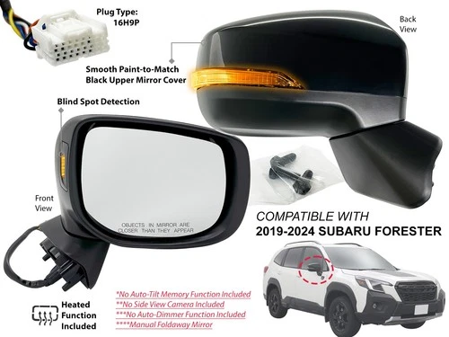 Mirror Fits SUBARU FORESTER 2019-2024 Signal Blind Spot Monitor Passenger Side