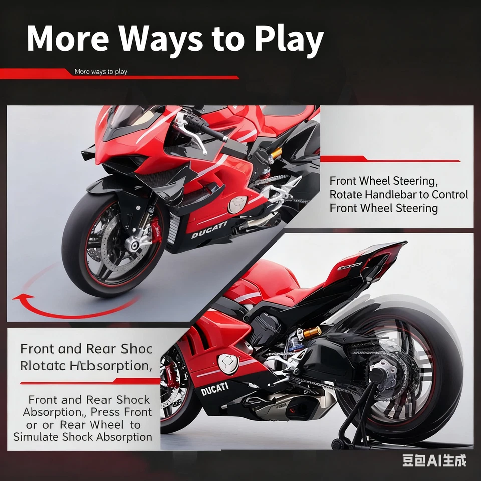 1:6 Ducati V4s aleación motocicleta arranque encendido spray simulación modo locomotora Foto 2 de 4