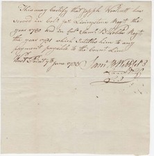 1783, West Point, Colonel Samuel Webb, signed discharge and pay certification