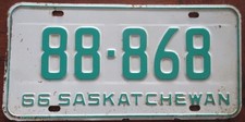 1966 SASKATCHEWAN CANADA  LICENSE PLATE #  88 868    TRIPLE 888
