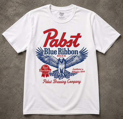 Pabst Blue Ribbon Beer Tee Large White Eagle Americana Graphic Shirt