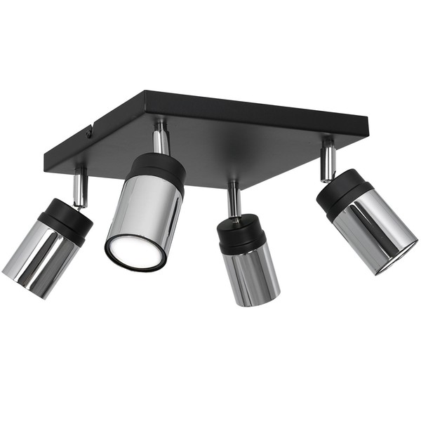 Spot Strahler Schwarz Chrom 4 Flammig GU10 Deckenlampe Deckenstrahler Wohnzimmer-image