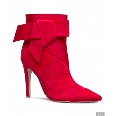 Shoedazzle  Red Bow Ankle Boots Pointed Toe Stiletto Heel  Wrap Size 7.5