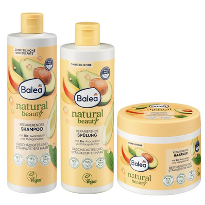 Balea 3Er-Set Haarpflege: Shampoo Natural Beauty Mit Bio-Avocadoöl Und Mangobutt