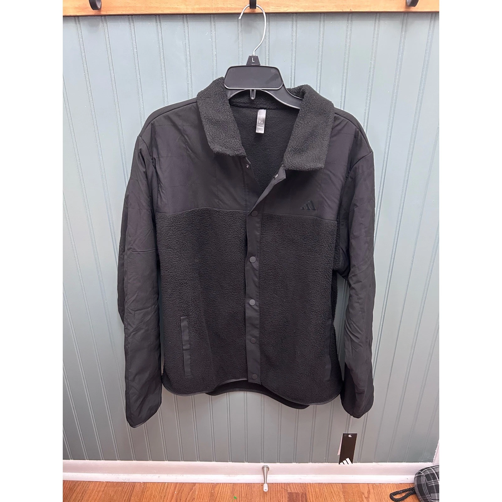 Adidas Mens Sherpa Fleece Snap Button Jacket Black Size L Style ADVRO861