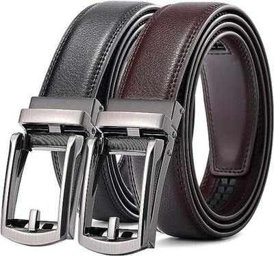 28 -50  Men's Leather Ratchet Dress Belts Automatic Buckle Click Sliding Belt