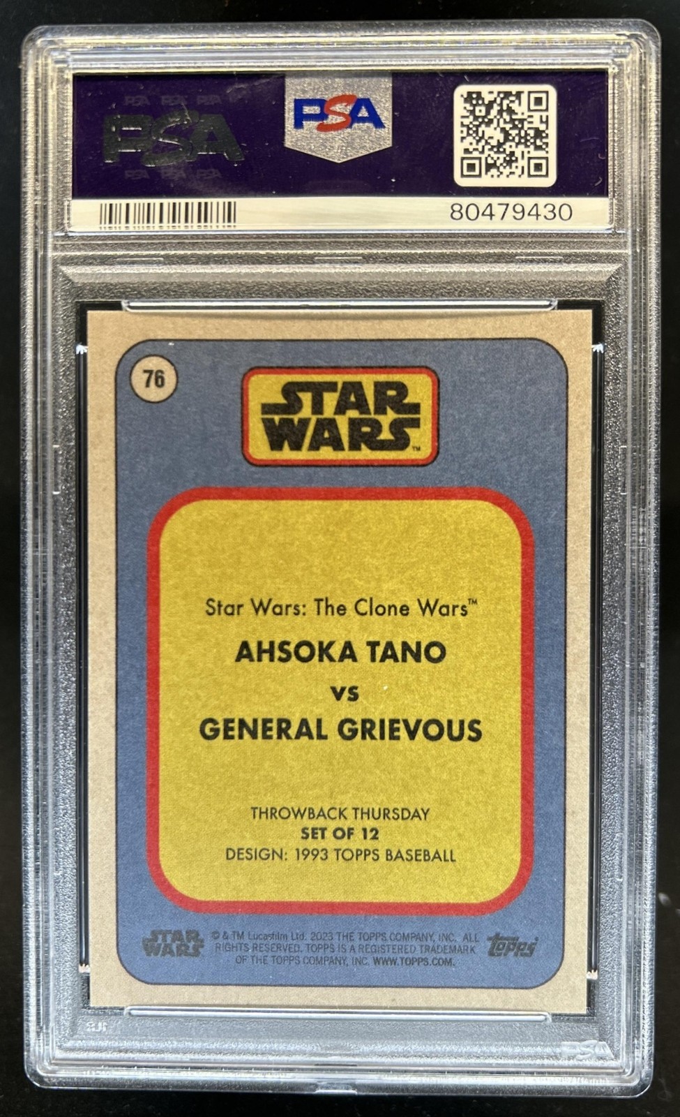 2023 Topps Throwback Thursday Star Wars Ahsoka Tano vs Grievous #76 PSA 10 view 2