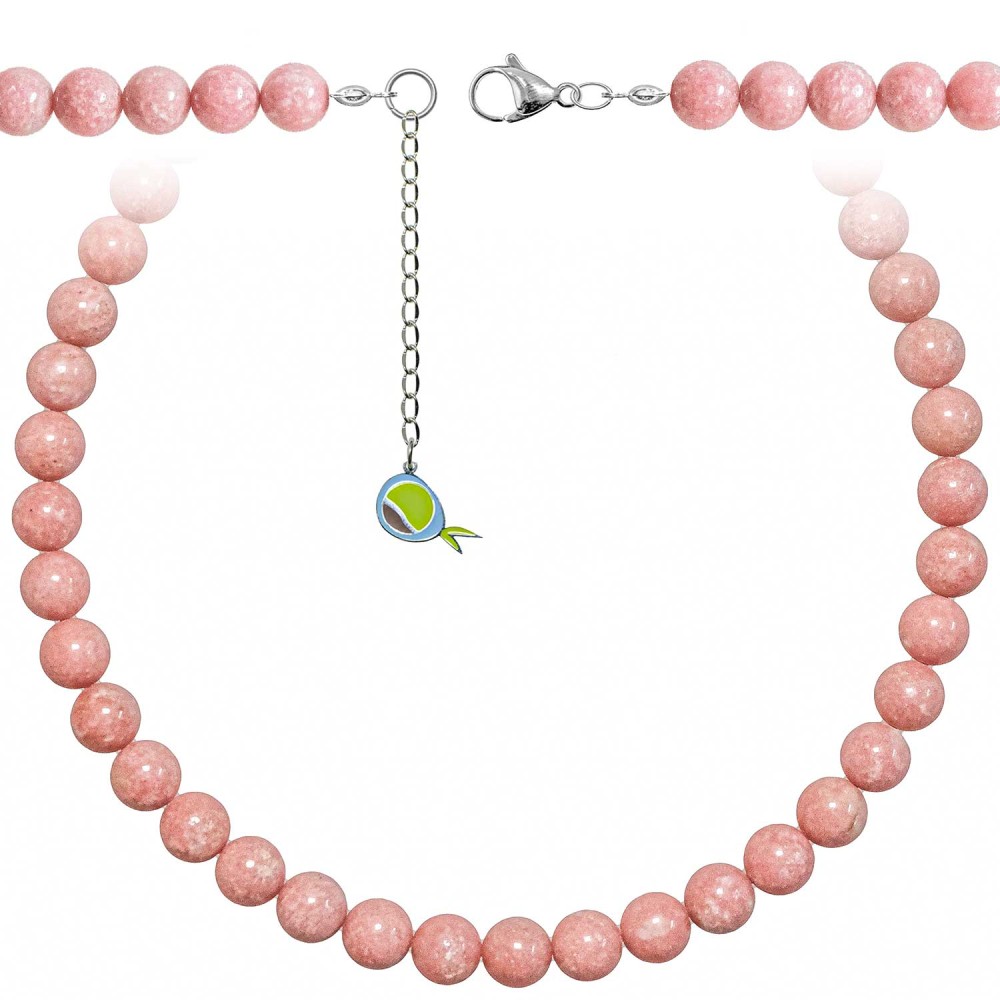 Collier en thulite 55 cm fin du teint terne grâce aux éclats roses des perles 10 mm