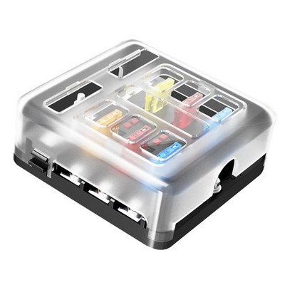 6-Circuit LED Blade Fuse Block Box, 6Way Distribution Block with Blown Fuse I...