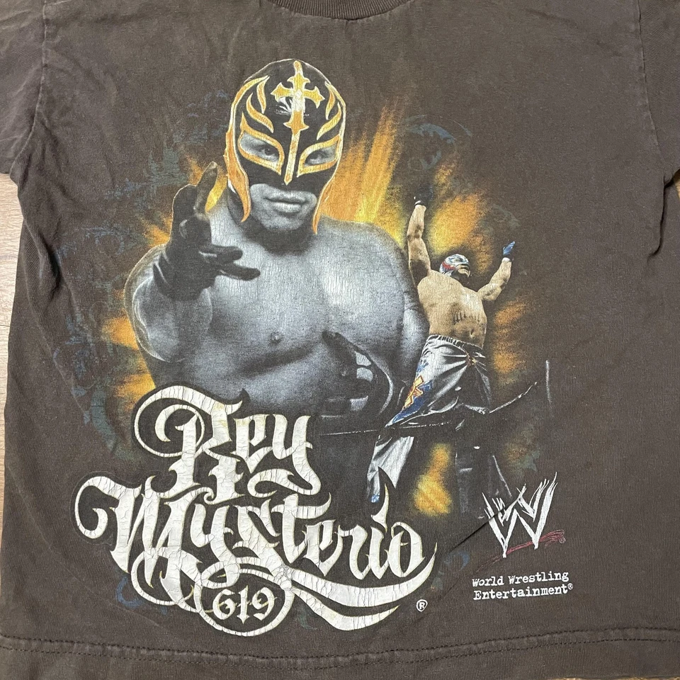 Rey Mysterio WWE 619 Shirt Youth XS Brown Graphic Tee Alstyle AAA Kids Wrestling - Image 3 of 4