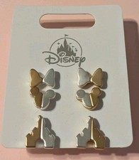 NEW Disney Parks Half Gold/Half Silver Mickey Bow  Castle Earrings Set