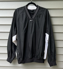 Nike Vintage 90s Men's Swoosh V-Neck Black Pullover Windbreaker Size L Pockets