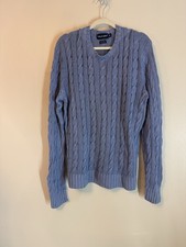 Polo Golf Ralph Lauren Sweater Linen Cotton Blend Cable Loose Knit Blue Large