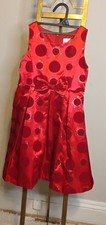 Girls Red Polka Dot Satin Fit  Flare Knee Length Party Dress with Bow