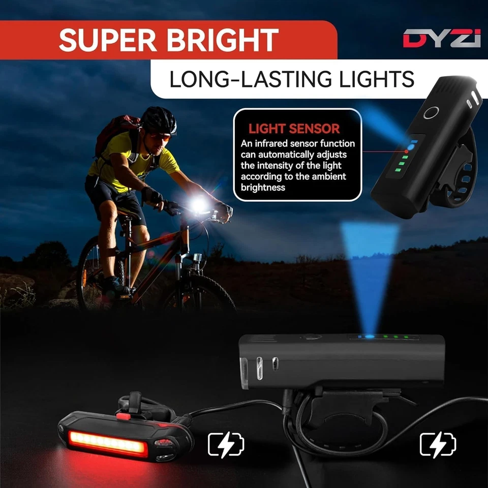 BICYCLE / SUPER BRIGHT BIKE LIGHTS SET FULLY RECHARGEABLE LIGHT WATERPROOF DYZI - Image 4 of 4