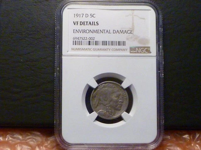 1917 D Buffalo Nickel Coin, NGC VF Details Environmental Damage - Image 3 of 4