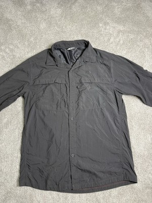 The North Face Men's Solid Gray Woven Nylon/Poly Button-Up Shirt Pockets M