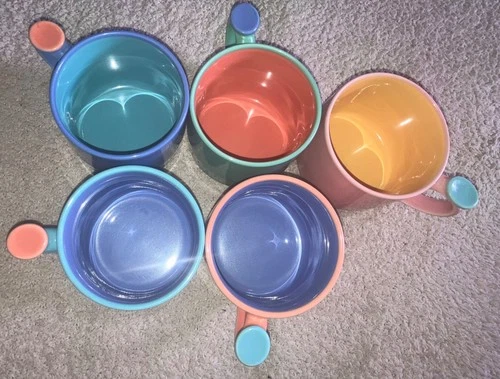 VTG Lindt-Stymeist Colorways Dot Thumbprint Pastel Coffee Mug Cup Set of 5
