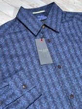TED BAKER LONDON Men  s Linear Mini Floral Print Button-Up Shirt Navy 1/XS NEW